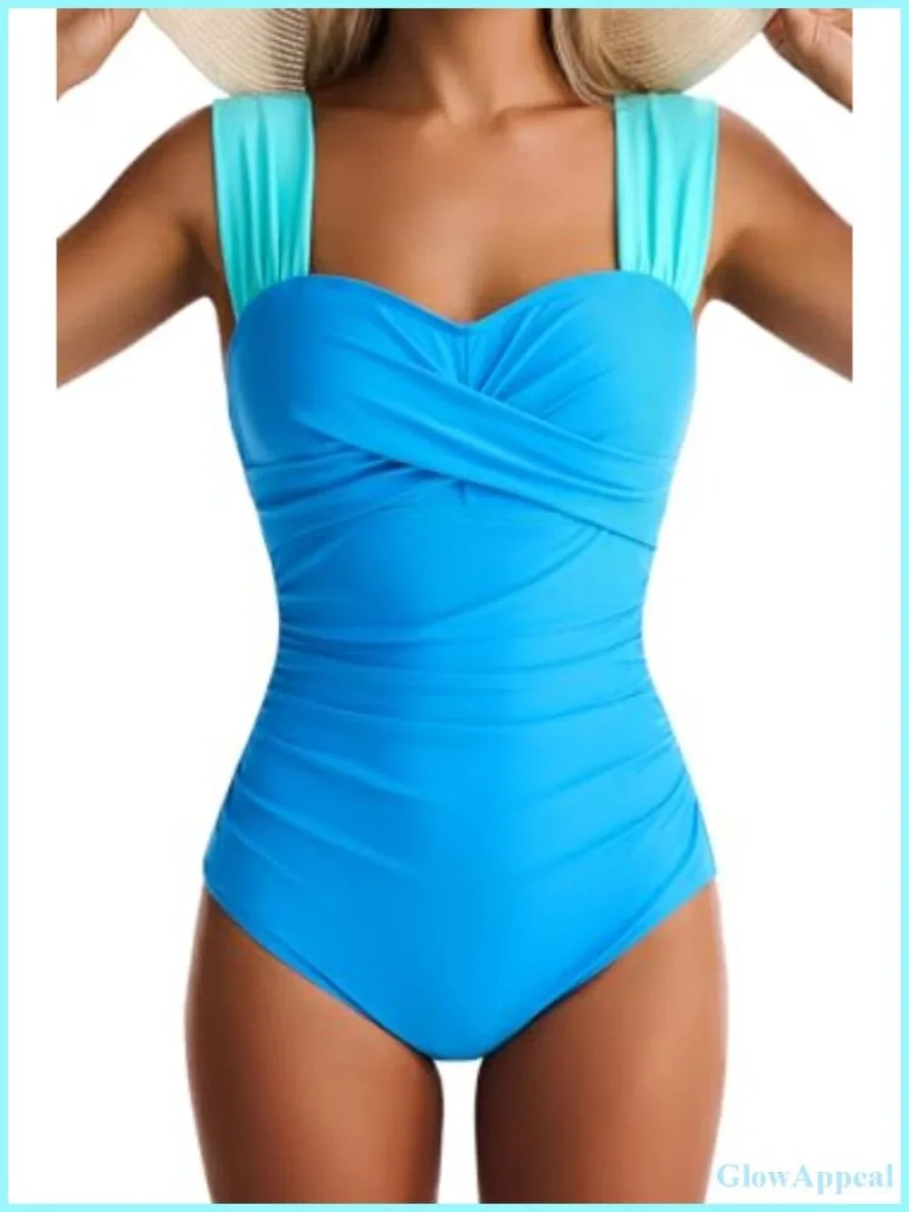 Tummy Control One Piece Swimsuit Full Coverage Wide Straps Square Neck Retro